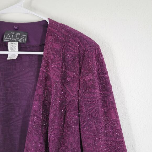Alex Evenings Jacket Womens 14P Purple Sparkling Open Front Party Lightweight - Picture 2 of 9